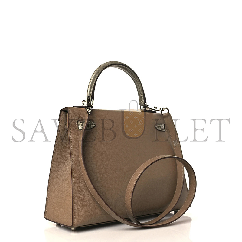H**me5 master kelly 25 madame croc etoupe palladium hardware (25*17*7cm)